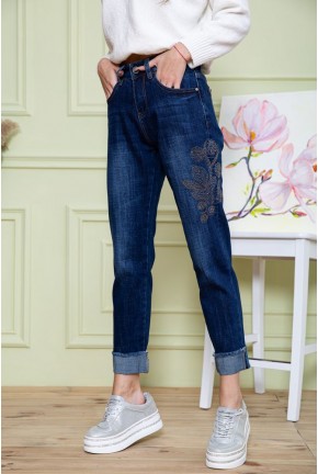 Женские джинсы темно-синего цвета с вышивкой 182R7037
