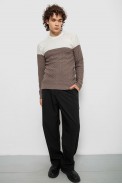 Свитер мужской двухцветный, цвет молочно-коричневый, 161R1205 - фото № 1