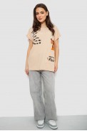 Футболка жіноча з принтом, колір світло-бежевий, 244R3002 оптом - фото № 1