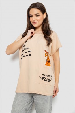 Футболка жіноча з принтом, колір світло-бежевий, 244R3002