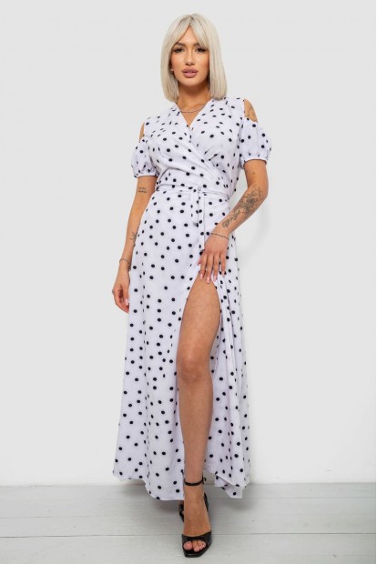 Платье женское на запах в горошек софт, цвет белый, 257R358