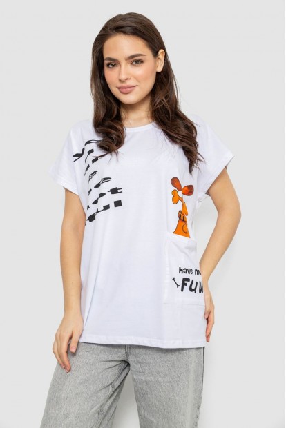 Футболка жіноча з принтом, колір білий, 244R3002