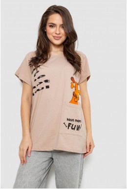 Футболка жіноча з принтом, колір бежевий, 244R3002