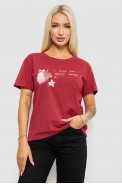 Футболка женская с принтом, цвет бордовый, 221R5066 - фото № 0