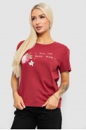 Футболка женская с принтом, цвет бордовый, 221R5066 - фото № 2