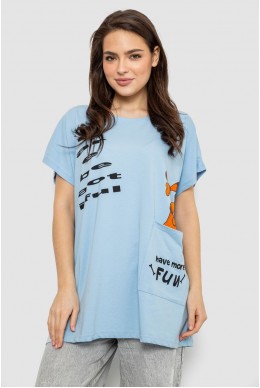 Футболка жіноча з принтом, колір блакитний, 244R3002