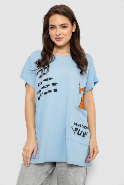 Футболка жіноча з принтом, колір блакитний, 244R3002
