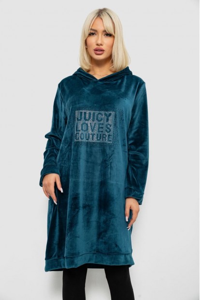 Туника женская однотонная велюровая, цвет изумрудный, 257R338