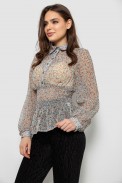 Блуза женская с принтом шифоновая, цвет бежево-голубой, 230R1502 - фото № 2