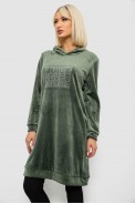 Туника женская однотонная велюровая, цвет оливковый, 257R338 - фото № 2