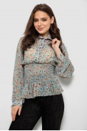 Блуза женская с принтом шифоновая, цвет голубой, 230R1502 - фото № 0