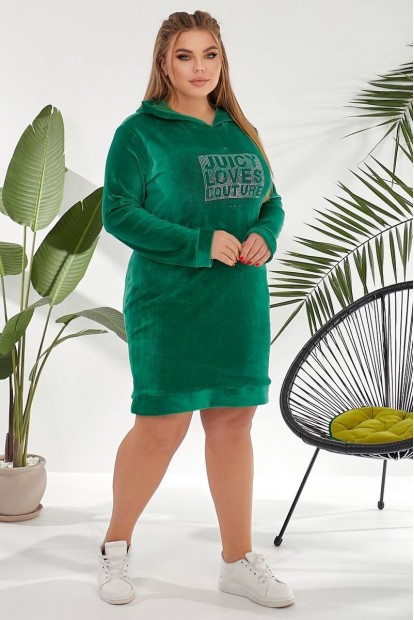 Туніка жіноча однотонна велюрова, колір зелений, 257R338