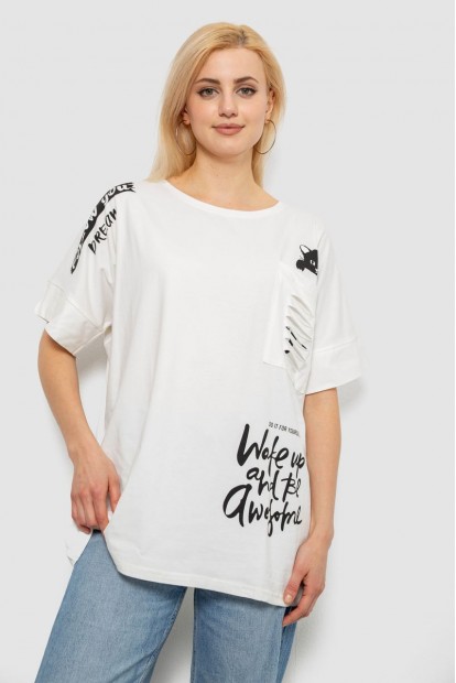 Футболка женская с принтом, цвет молочный, 244R4021