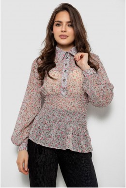 Блуза женская с принтом шифоновая, цвет серо-розовый, 230R1502