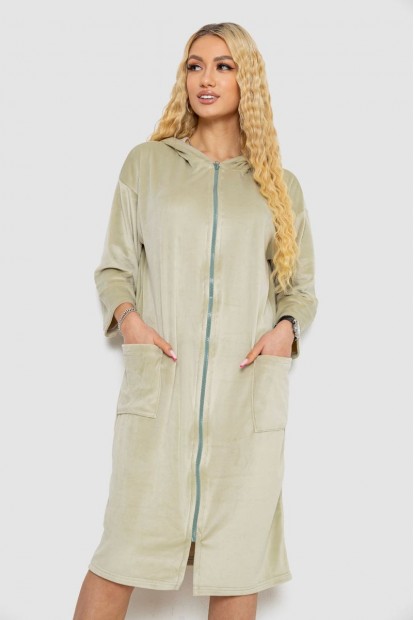 Халат женский велюровый на молнии  -уценка, цвет светло-оливковый, 238R101-1-U