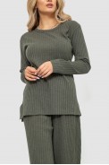 Костюм женский в рубчик повседневный  -уценка, цвет хаки, 238R57415-U-1 - фото № 1