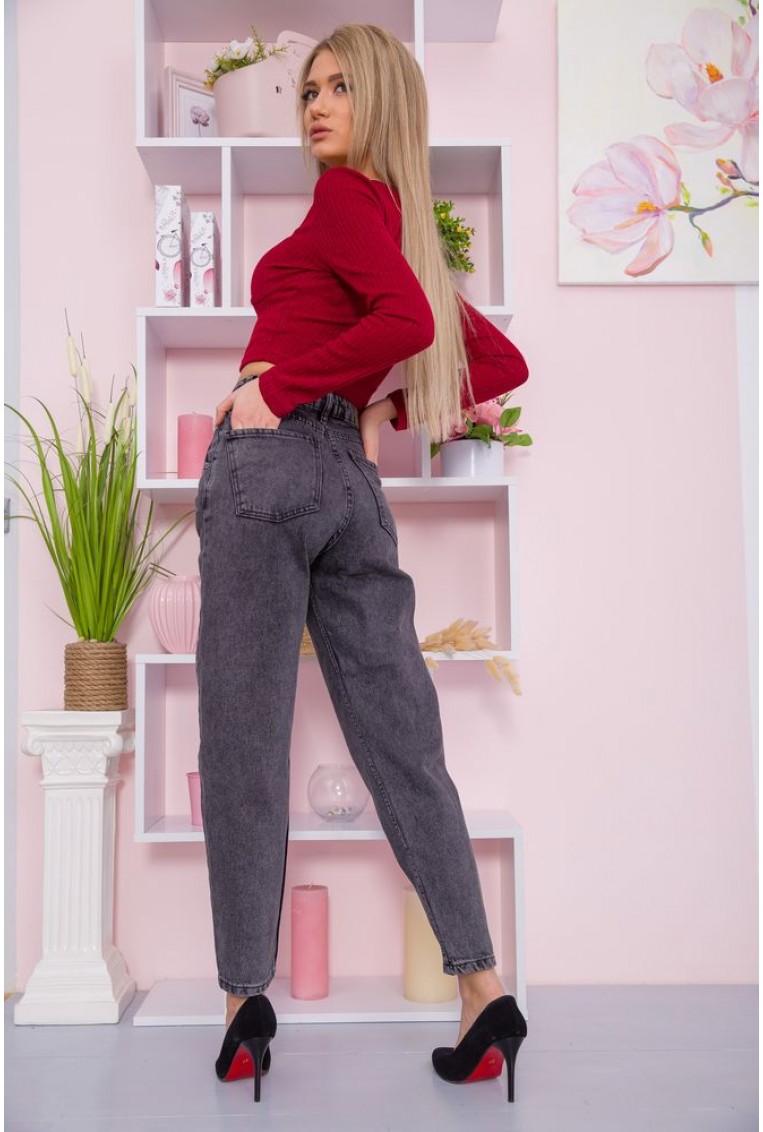 Купить Женские джинсы баллоны на пуговицах серого цвета 123R2156 - Фото №2