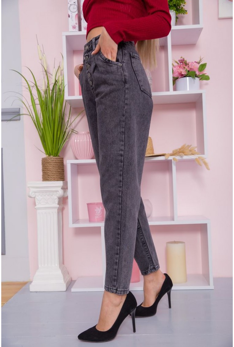 Купить Женские джинсы баллоны на пуговицах серого цвета 123R2156 - Фото №3