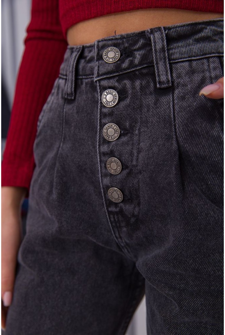 Купить Женские джинсы баллоны на пуговицах серого цвета 123R2156 - Фото №5