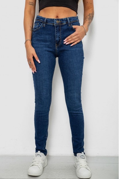Джинсы женские однотонные Skinny, цвет темно-синий, 244R2001-B