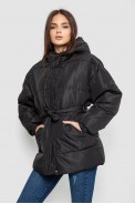 Куртка жіноча демісезонна з поясом  -уцінка, колір чорний, 207R005-U-6 - фото № 2