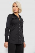 Рубашка женская однотонная, цвет черный, 230R302 - фото № 2