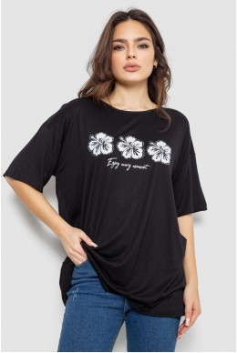 Футболка жіноча з принтом, колір чорний, 244R603