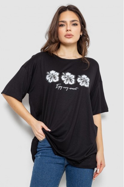 Футболка жіноча з принтом, колір чорний, 244R603
