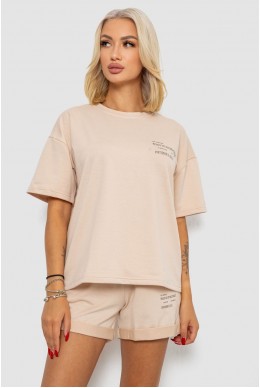 Костюм домашний женский с принтом  -уценка, цвет бежевый, 230R120-U-19