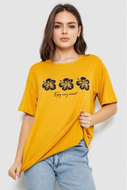 Футболка жіноча з принтом, колір гірчичний, 244R603