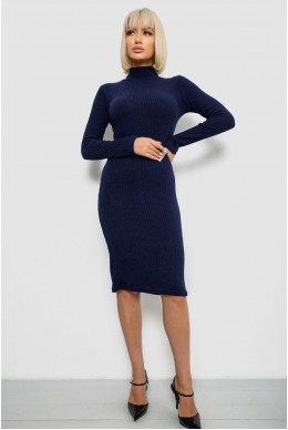 Платье однотонное в рубчик, цвет темно-синий, 257R701