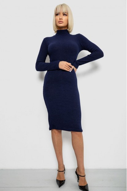 Платье однотонное в рубчик, цвет темно-синий, 257R701