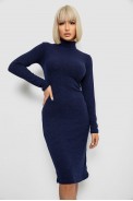 Платье однотонное в рубчик, цвет темно-синий, 257R701 - фото № 1