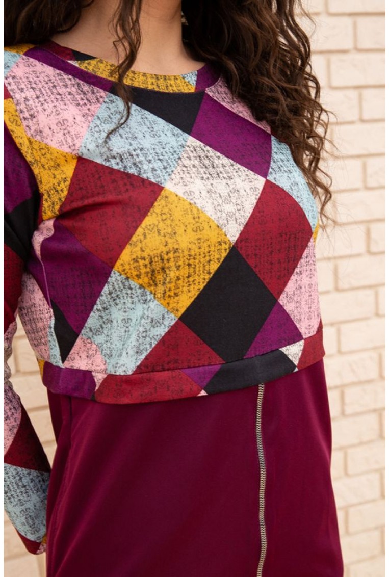 Купить Платье мини с геометрическим принтом, цвет Бордовый, 167R1805 - Фото №4