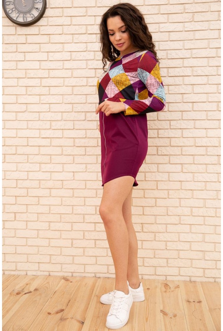 Купить Платье мини с геометрическим принтом, цвет Бордовый, 167R1805 - Фото №2