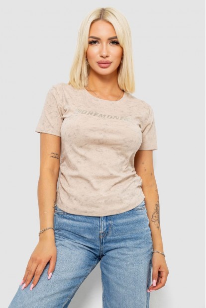 Футболка женская с принтом, цвет светло-бежевый, 221R3307