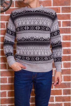 Чоловічий светр з новорічним принтом, сіро-чорний, 161R776