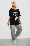 Футболка жіноча з принтом, колір чорний, 244R6005-1 - фото № 1