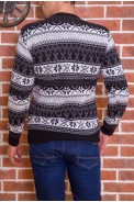 Чоловічий светр з новорічним принтом, чорно-білий, 161R776