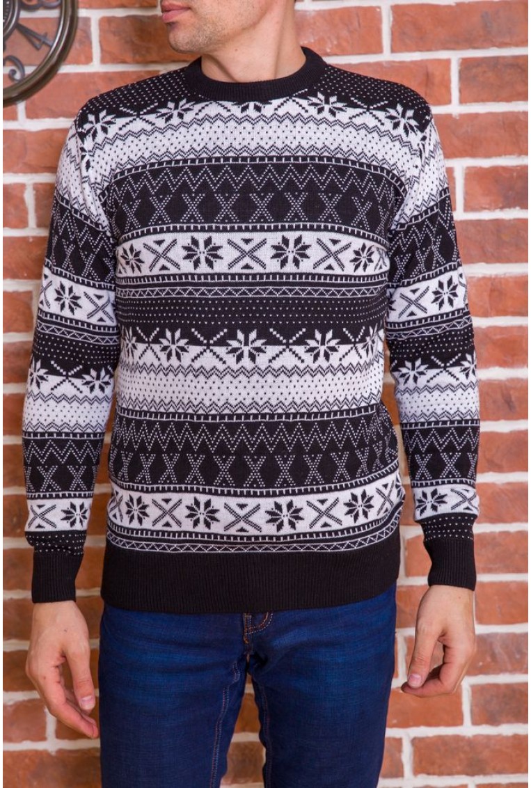 Купити Чоловічий светр з новорічним принтом, чорно-білий, 161R776 - Фото №1
