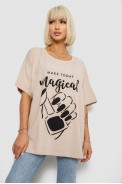 Футболка женская с принтом, цвет светло-бежевый, 244R6005-1 - фото № 0