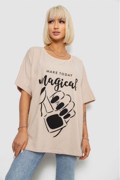 Футболка жіноча з принтом, колір світло-бежевий, 244R6005-1