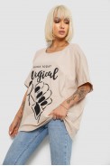 Футболка женская с принтом, цвет светло-бежевый, 244R6005-1 - фото № 2