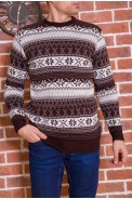 Мужской свитер с новогодним принтом, шоколадно-белый, 161R776 - фото № 0
