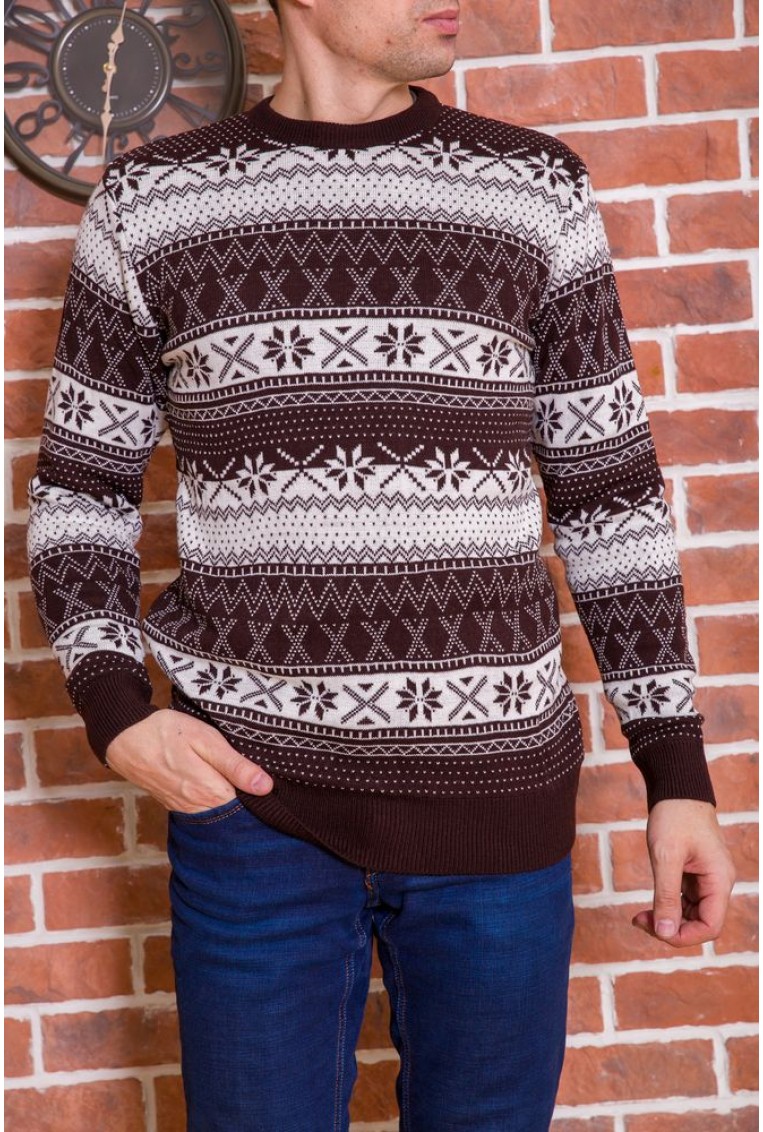 Купить Мужской свитер с новогодним принтом, шоколадно-белый, 161R776 - Фото №1