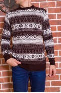 Мужской свитер с новогодним принтом, шоколадно-белый, 161R776