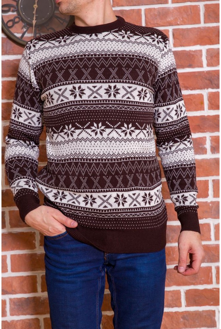 Купить Мужской свитер с новогодним принтом, шоколадно-белый, 161R776 - Фото №2