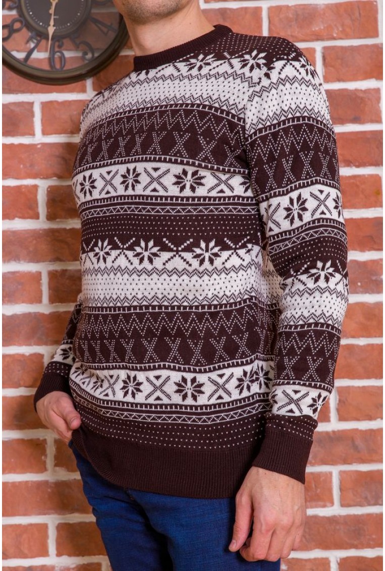 Купить Мужской свитер с новогодним принтом, шоколадно-белый, 161R776 - Фото №3