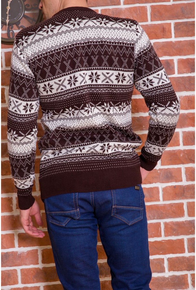 Купить Мужской свитер с новогодним принтом, шоколадно-белый, 161R776 - Фото №4