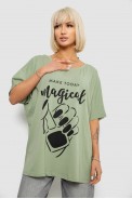 Футболка жіноча з принтом, колір оливковий, 244R6005-1 - фото № 0